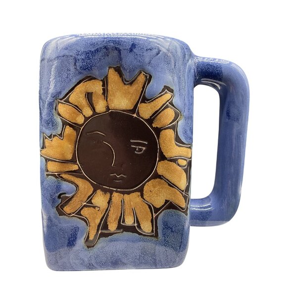 Geo Sun Mara Mug Leadfree Hand Painted Stoneware Pottery 4.25" x 3" x 4.5" - Picture 2 of 7
